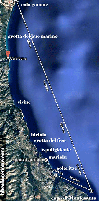 Cartina spiagge e grotte del golfo di Orosei 2024